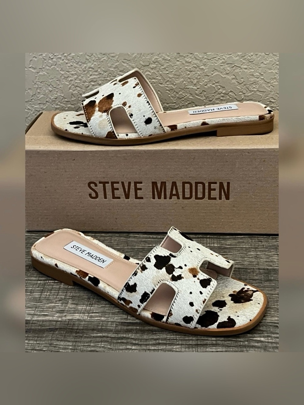 Steve Madden Hadyn Women's Cow Fuzzy Print Sandals Size-8.5